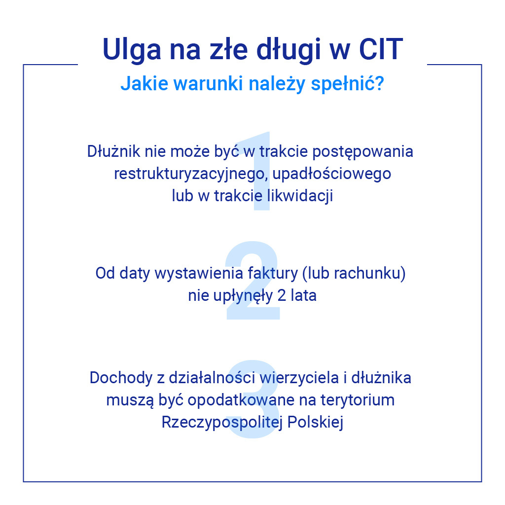 Infografika - Jakie warunki należy spełnić do Ulgi na złe długi w CIT