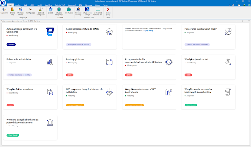Zrzut ekranu przedstawiający system Comarch ERP Optima w oparciu o rozwiązania sztucznej inteligencji i robotyzacji procesów