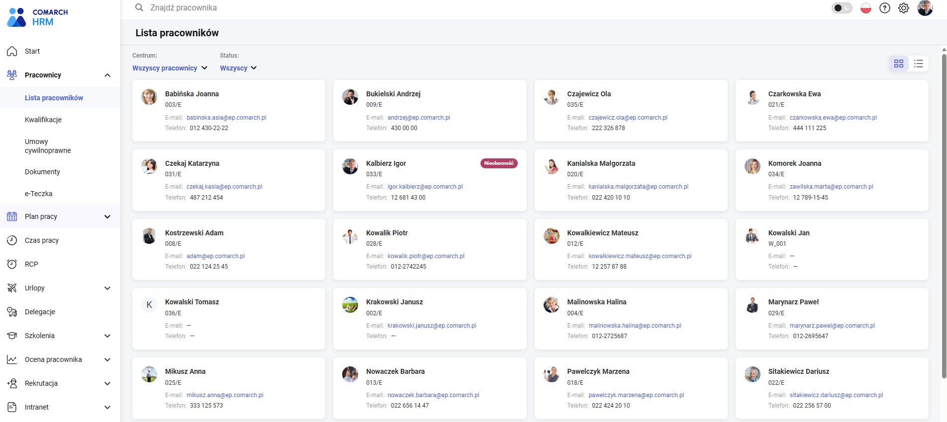 comarch hrm aplikacja, hr system - Zarządzanie urlopami i nieobecnościami - zrzut ekranu