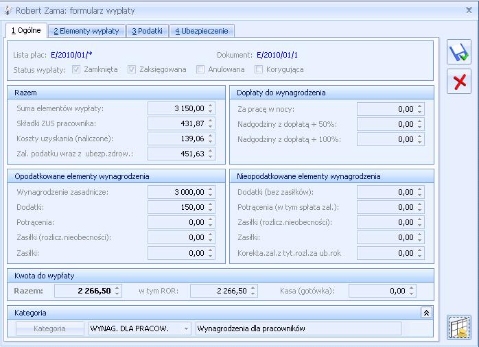 Formularz wypłaty pracownika
