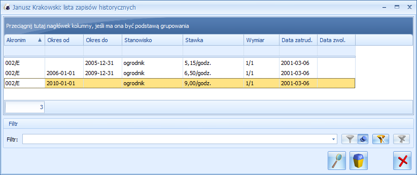 Lista zapis&oacute;w kadrowych