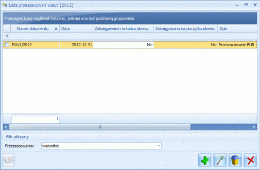 Lista dokumentów przeszacowania walut