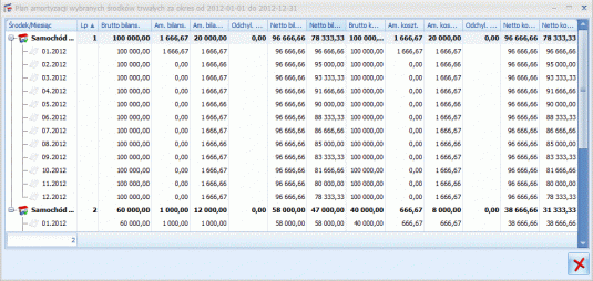 Plan amortyzacji wybranych środków trwałych