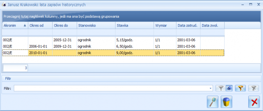 Lista zapisów kadrowych