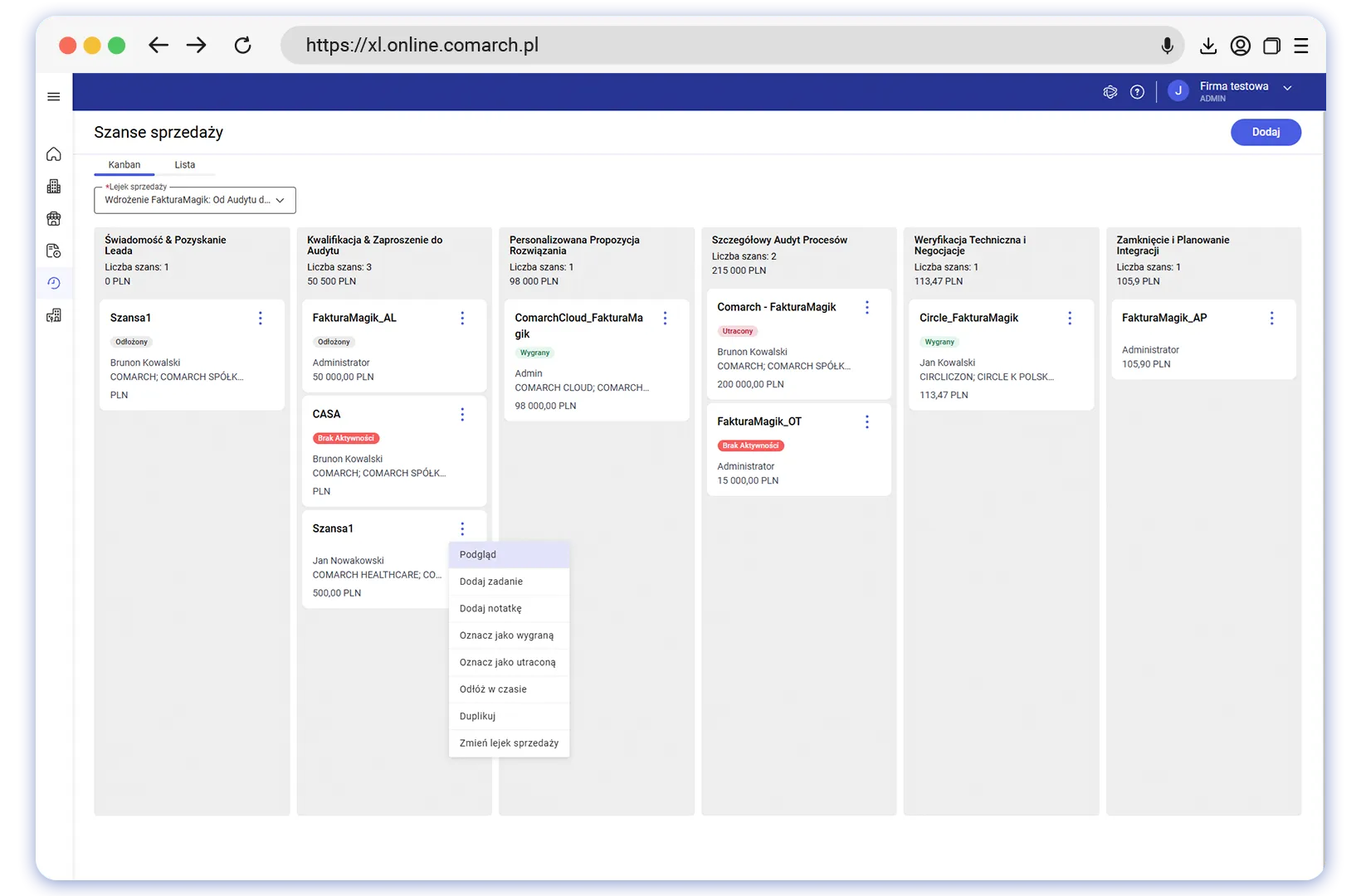 Wizualne zarządzanie lejkiem sprzedaży