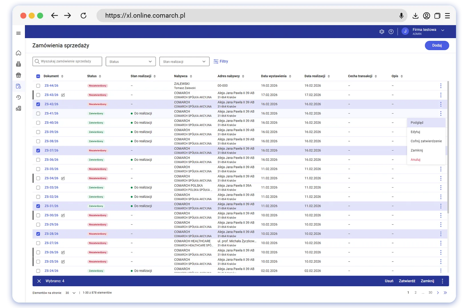 Ergonomia wystawiania zamówień