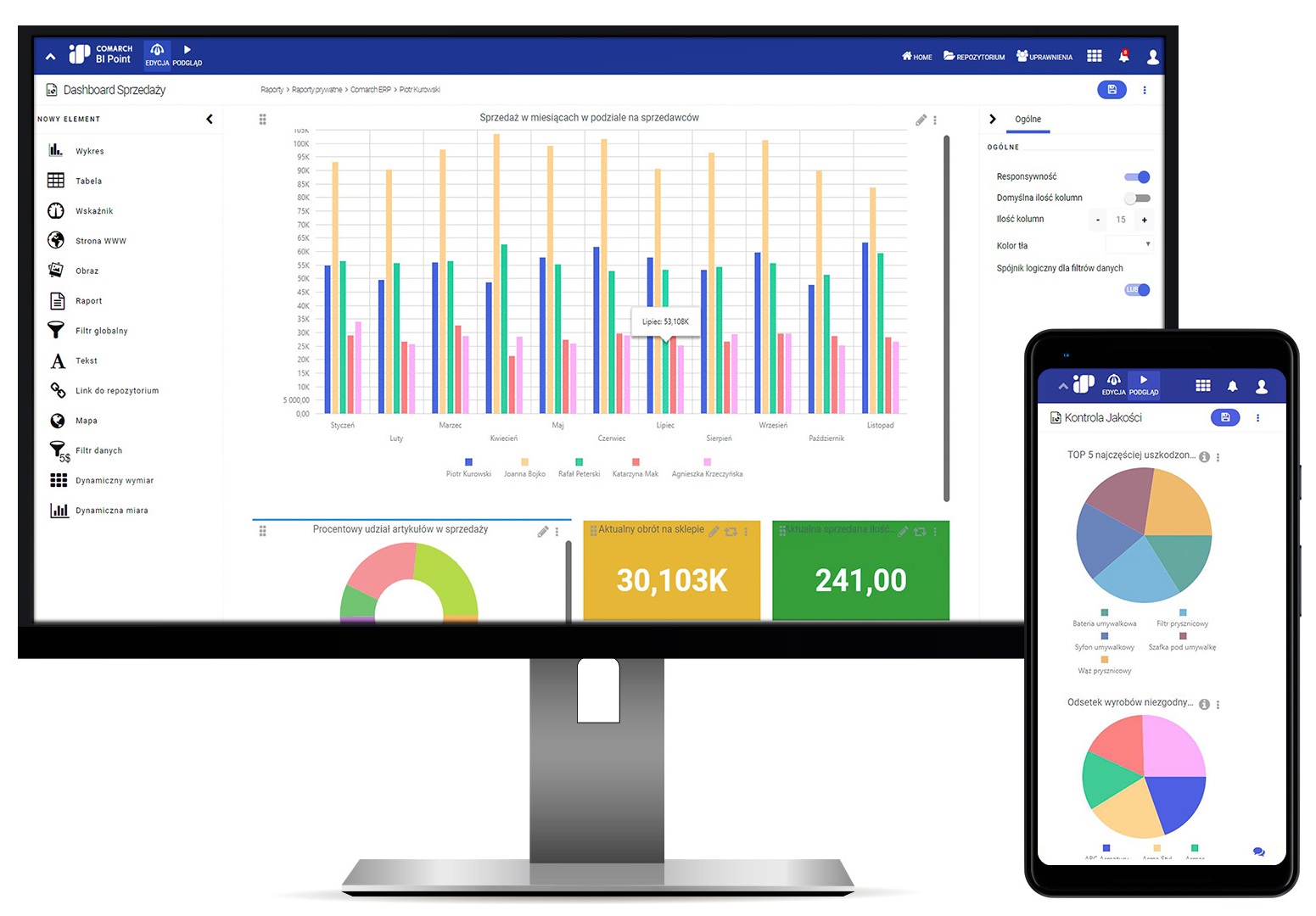 optima analizy bi comarch zrzut ekranu programu na desktop i mobile