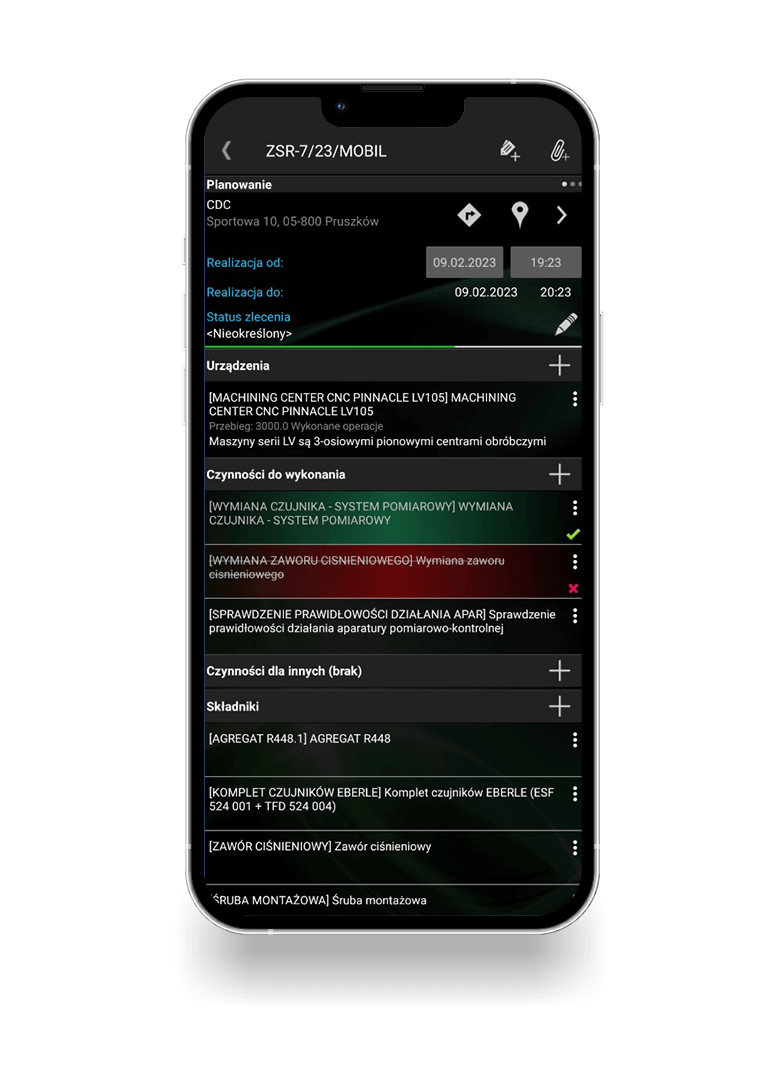 Telefon z programem Serwis ERP - aplikacja remonty