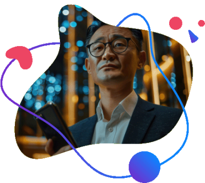 Mężczyzna w&nbsp;okularach trzymający smartfon na&nbsp;tle rozmytych świateł nocnego miasta.