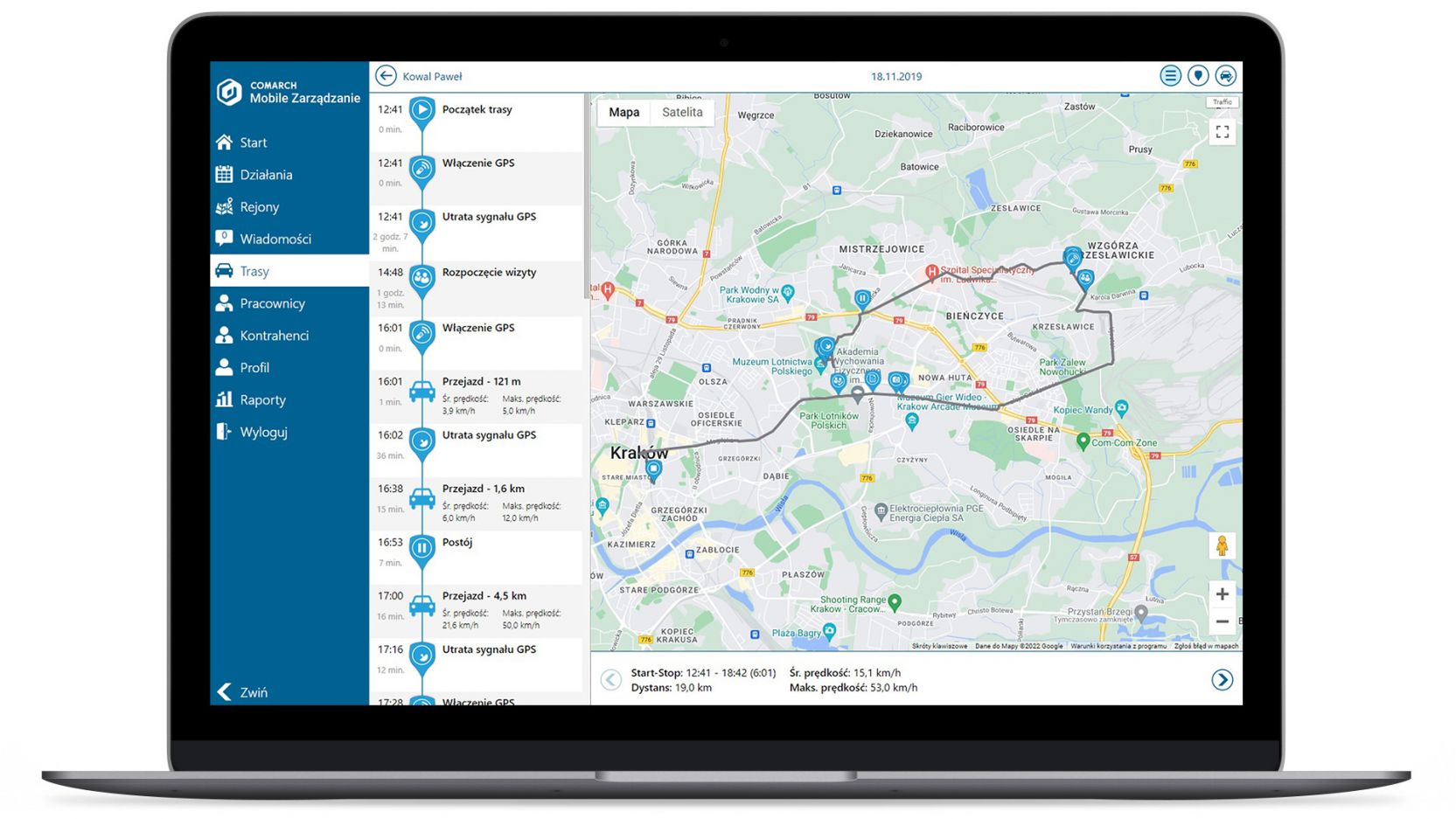 rozwiązania handlowe, system erp dla dystrybucji - widok aplikacji do zarządzania zespołem handlowym