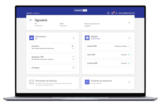 Ekran powitalny aplikacji Comarch PPK