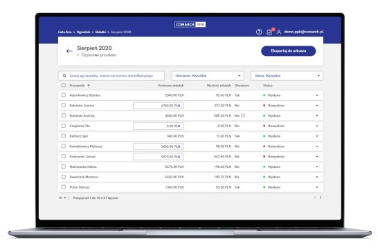 Lista pracowników i składek PPK miesięcznie