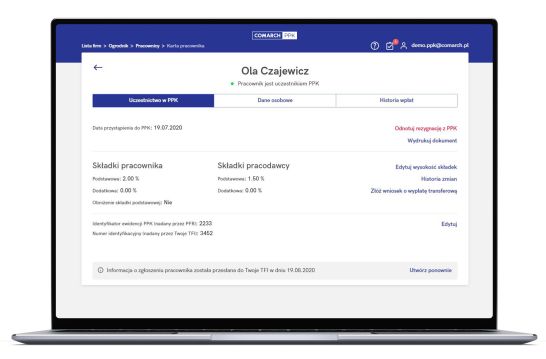 Aplikacja zlicza bieżące i miesięczne składki pracowników w ramach obsługi PPK