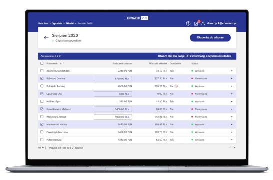 Aplikacja do PPK: Lista naliczonych składe i eksport do instrytucji finansowej